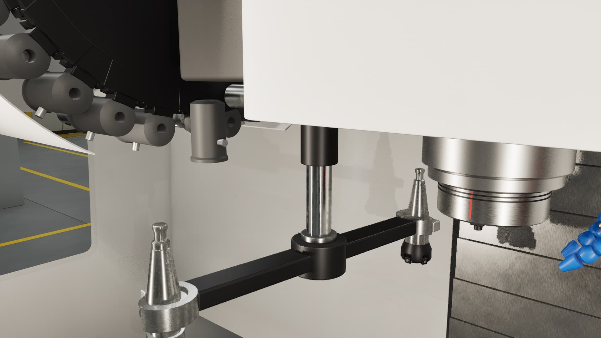 The simulated automatic tool changer arm swapping tools