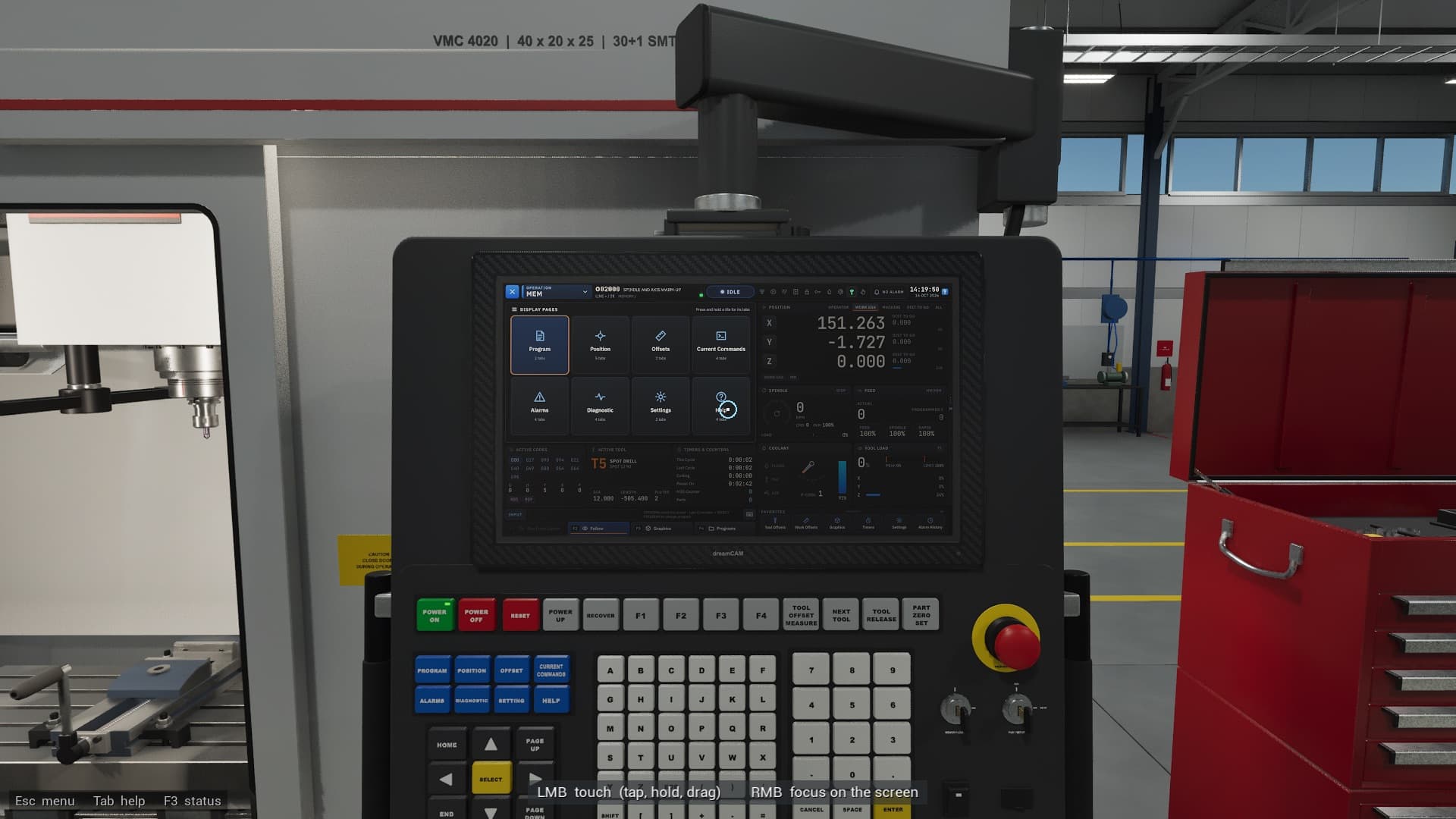The simulated CNC controller and touchscreen HMI